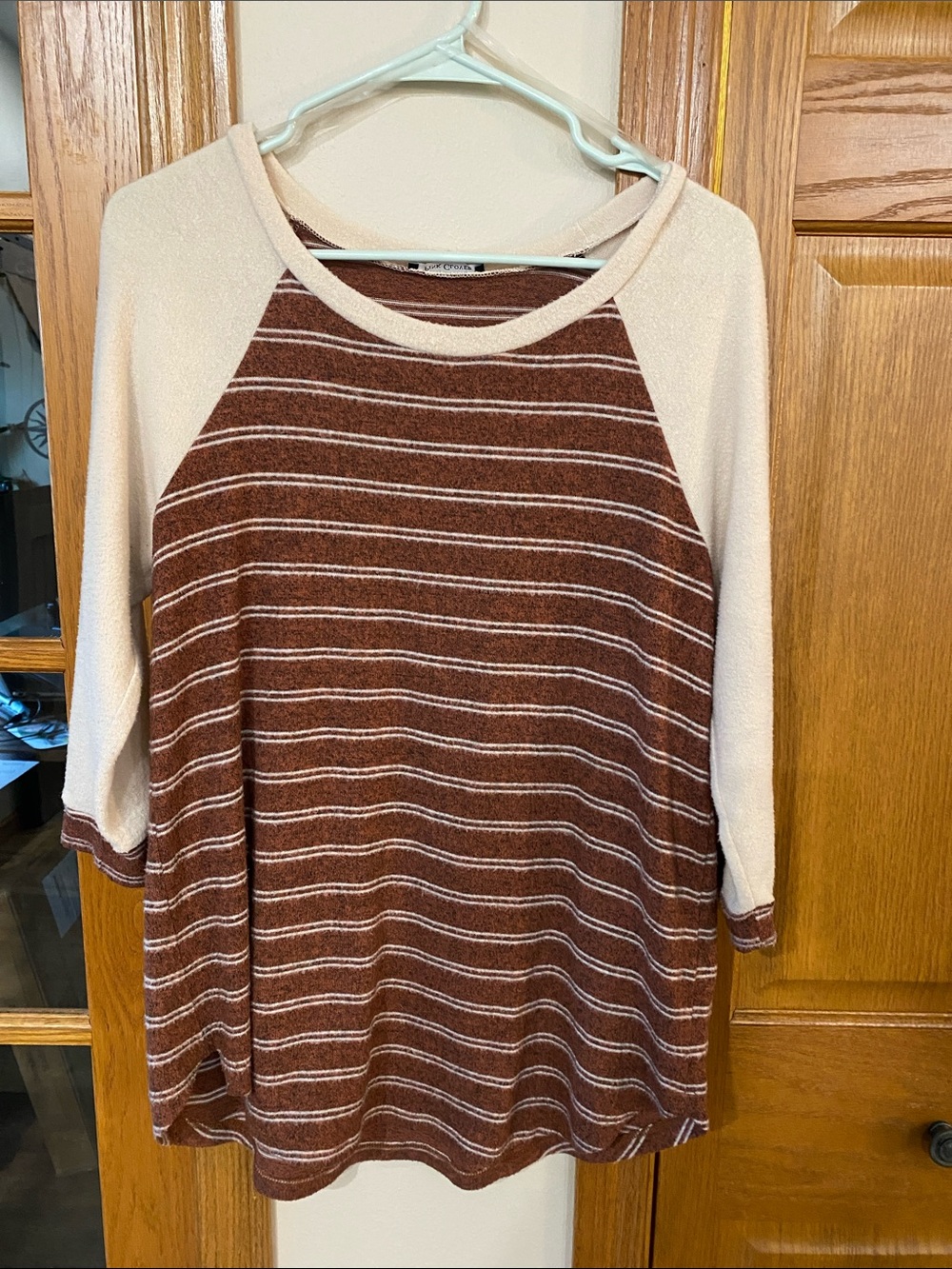 Pink Clover Cream & Rust Striped Raglan Top